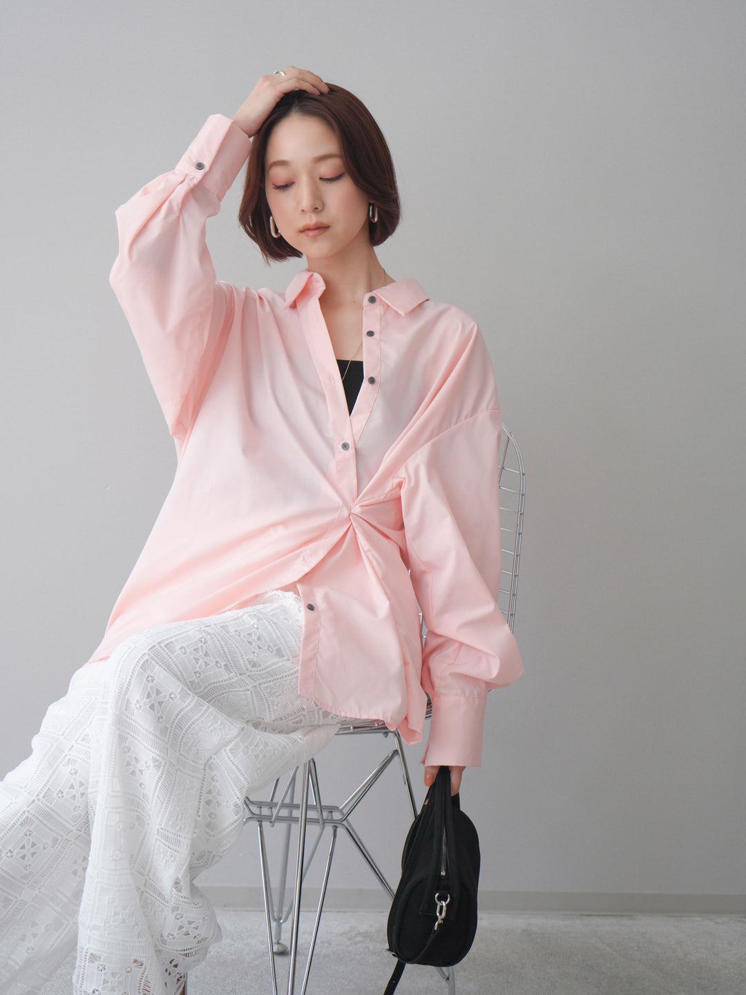 [SET]2wayベーシックルーズシャツ+パネルレースイージーパンツ(2set)