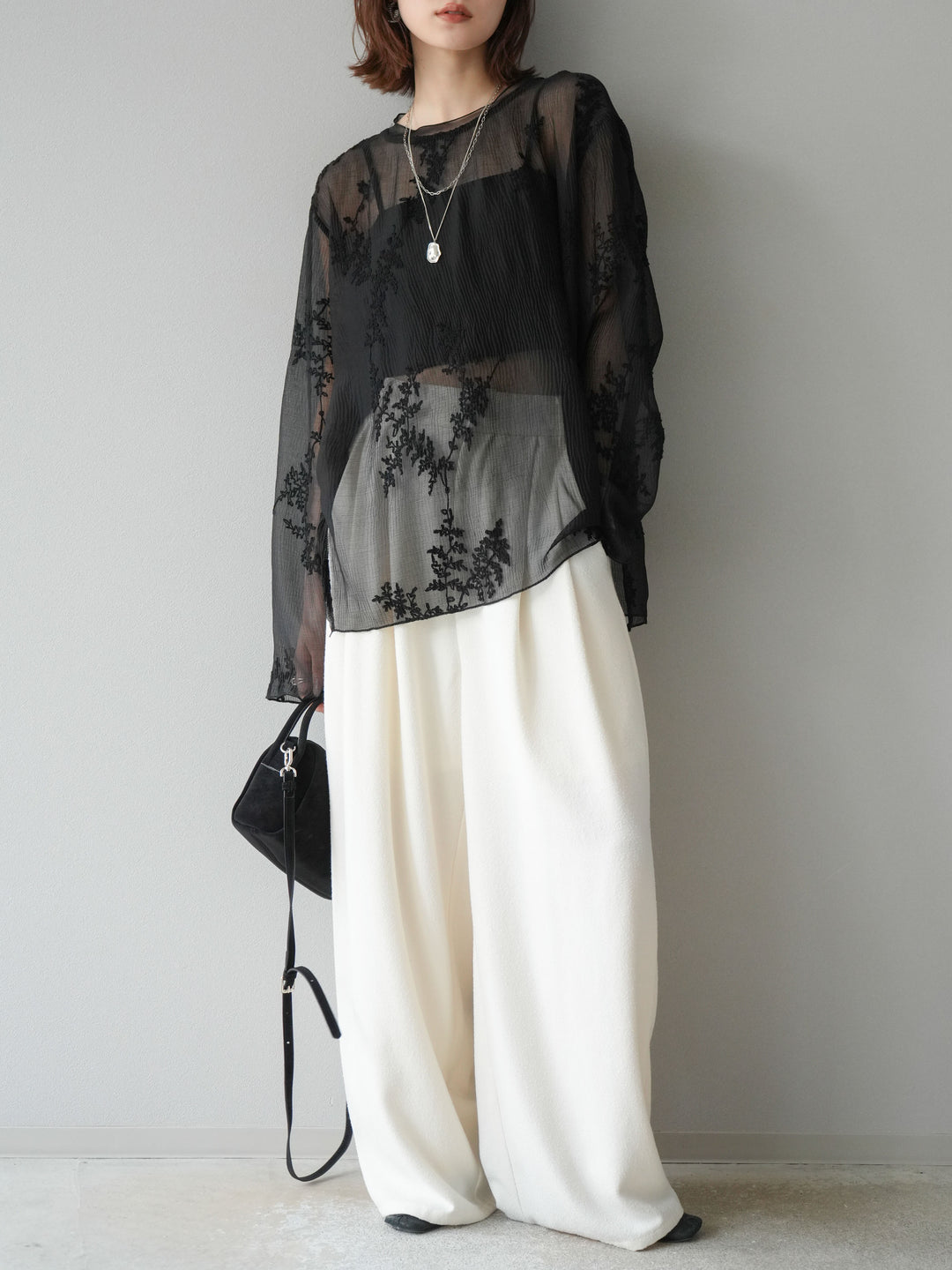 [予約]ネップワイドパンツ/アイボリー