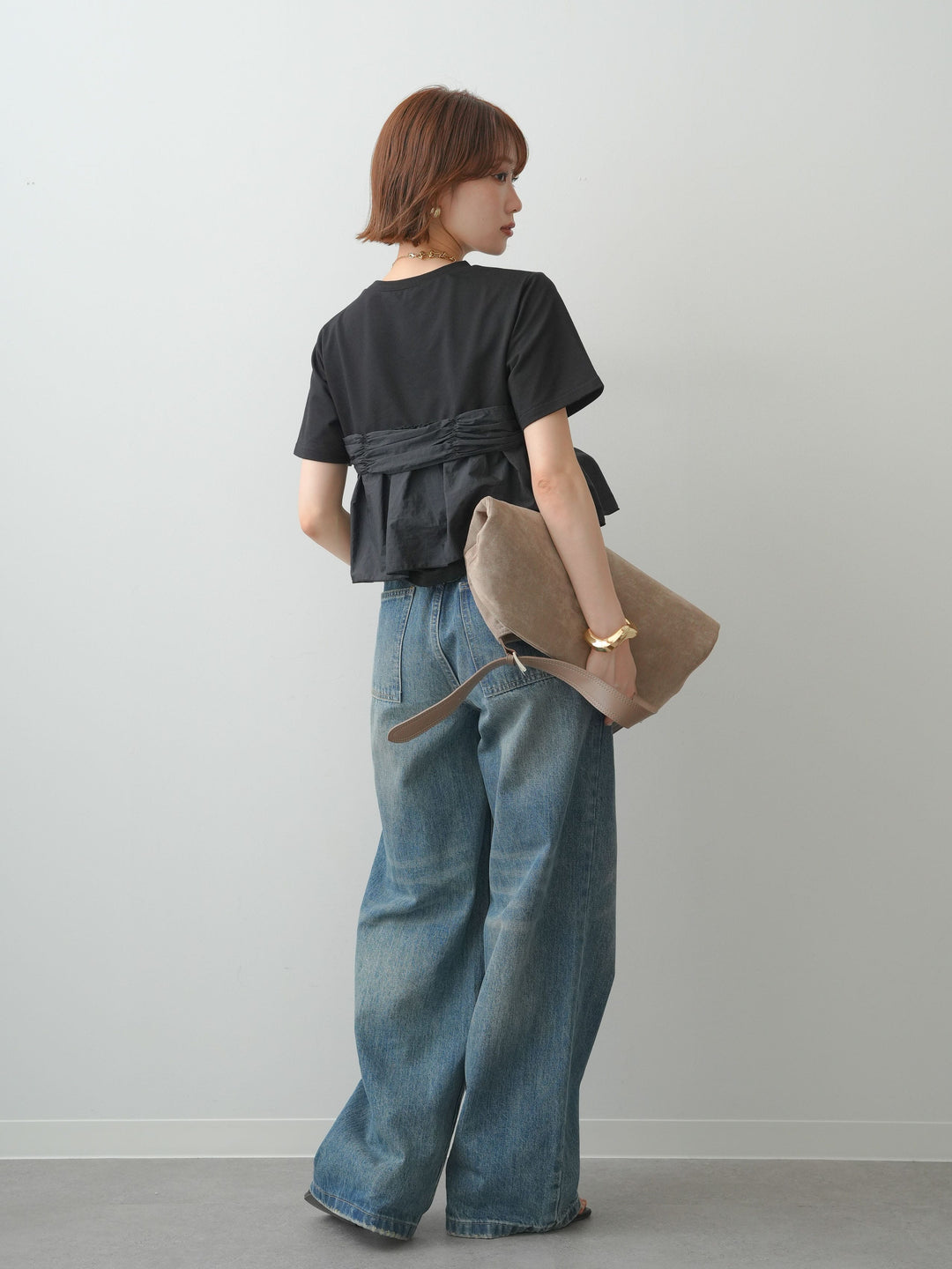 [SET]ナイロンドッキングツイストTEE +ストーンウォッシュルーズフィットデニム(2set)
