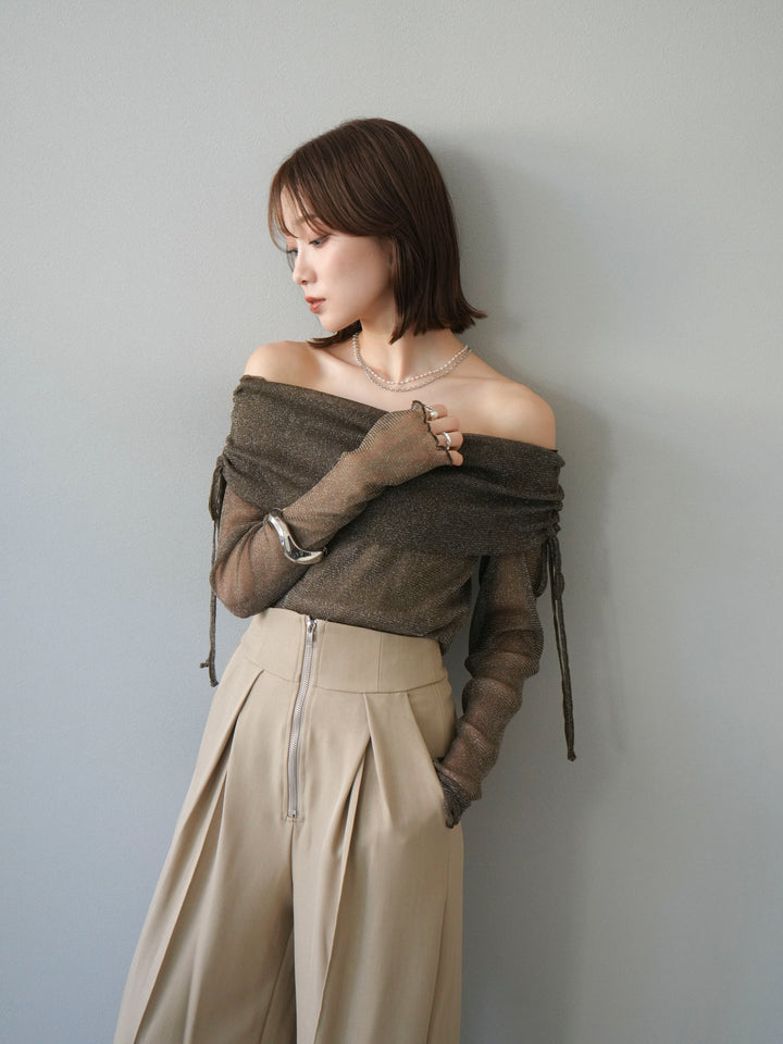 [予約]ラメシアーウィンガーホールオフショルトップス/ブラウン