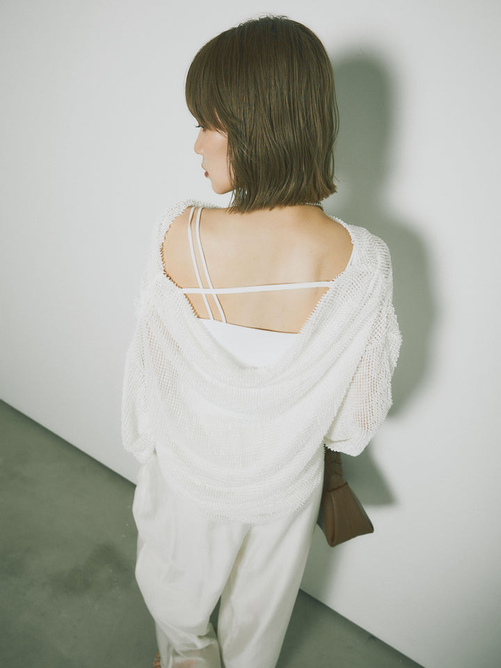 [SET] 後背垂墜網眼套頭衫 + 透明萊賽爾三折寬褲 (2 套)