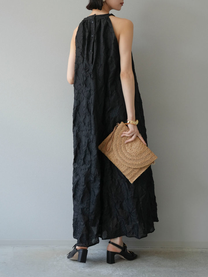 【預購】提花掛脖洋裝/黑色