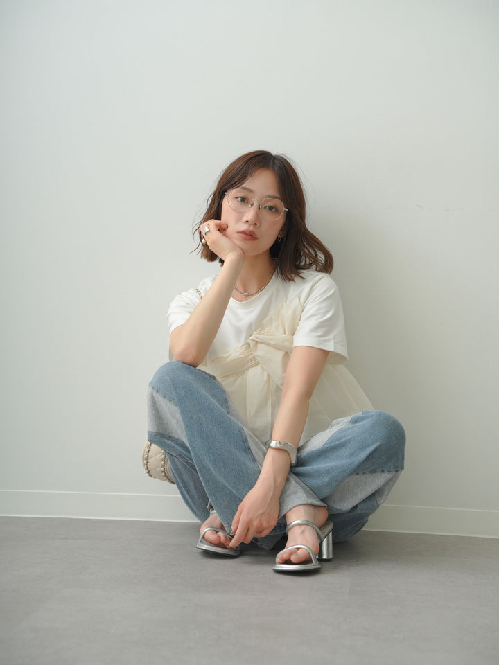[SET]ナイロンドッキングツイストTEE +デニム切替スウェットパンツ(2set)