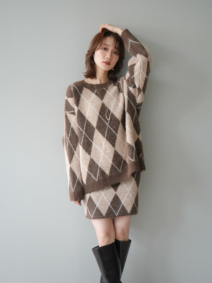 [SET]アーガイル柄ニットプルオーバー＆ミニスカート