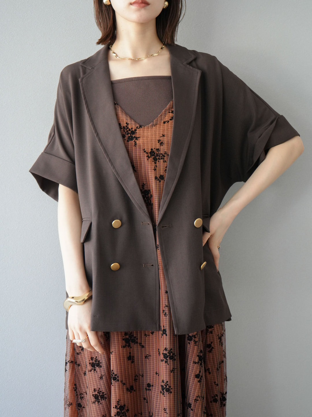 [予約]フロッキーチュールレイヤードベロアキャミワンピース/オレンジ