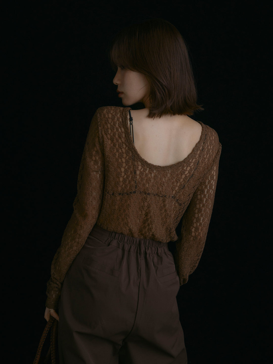 【Allure】[SET]バックラウンドレーストップス+タフタワイドカーブパンツ(2set)