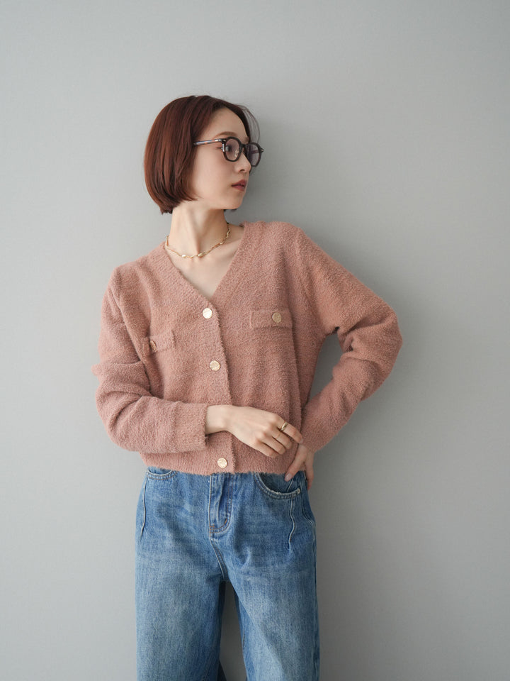 [予約]ゴールドボタンモールニットカーディガン/beige