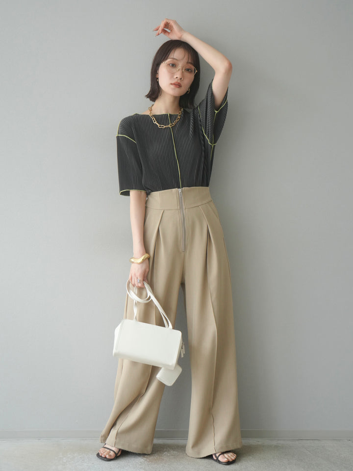 【SET】配色褶皺半袖上衣 + 配色褶皺半袖上衣 (2 件套)