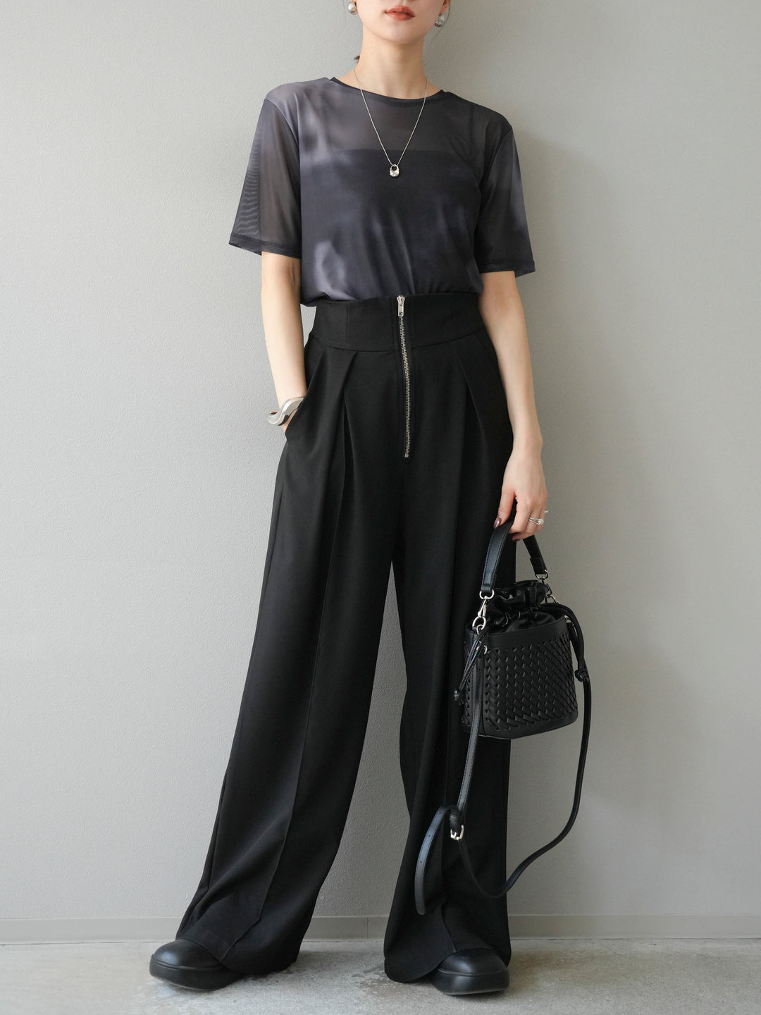 [予約]タイダイ柄シアーハーフトップス/モノトーン