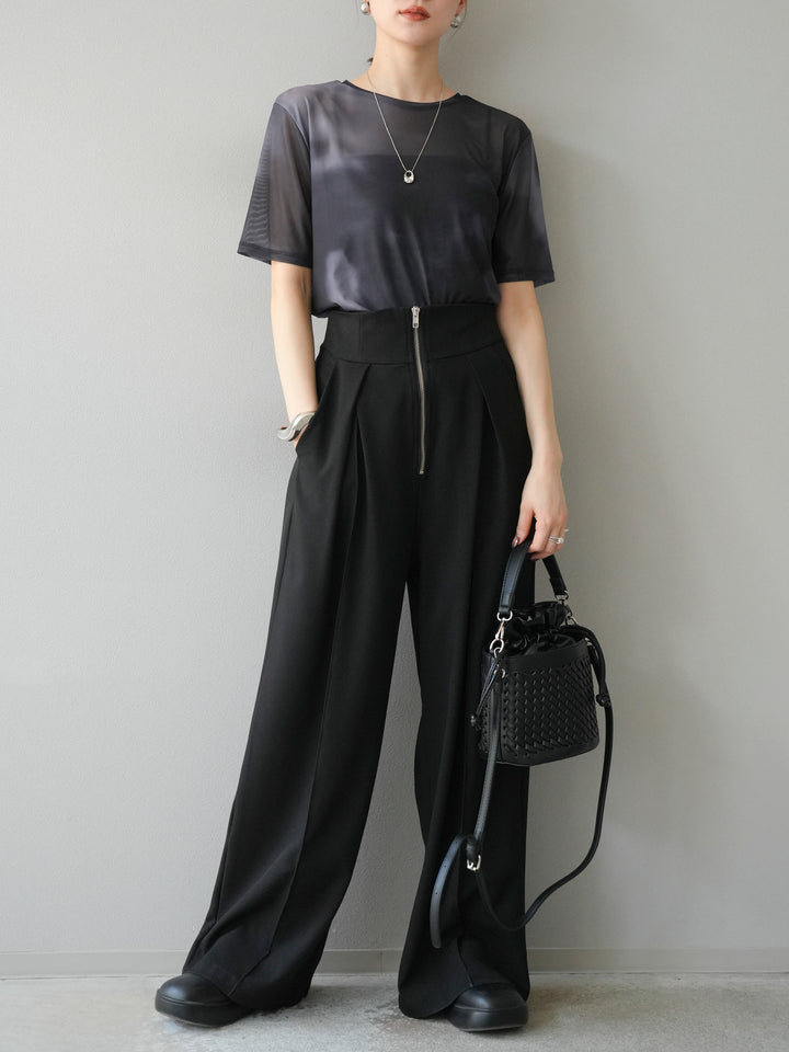 [予約]タイダイ柄シアーハーフトップス/モノトーン