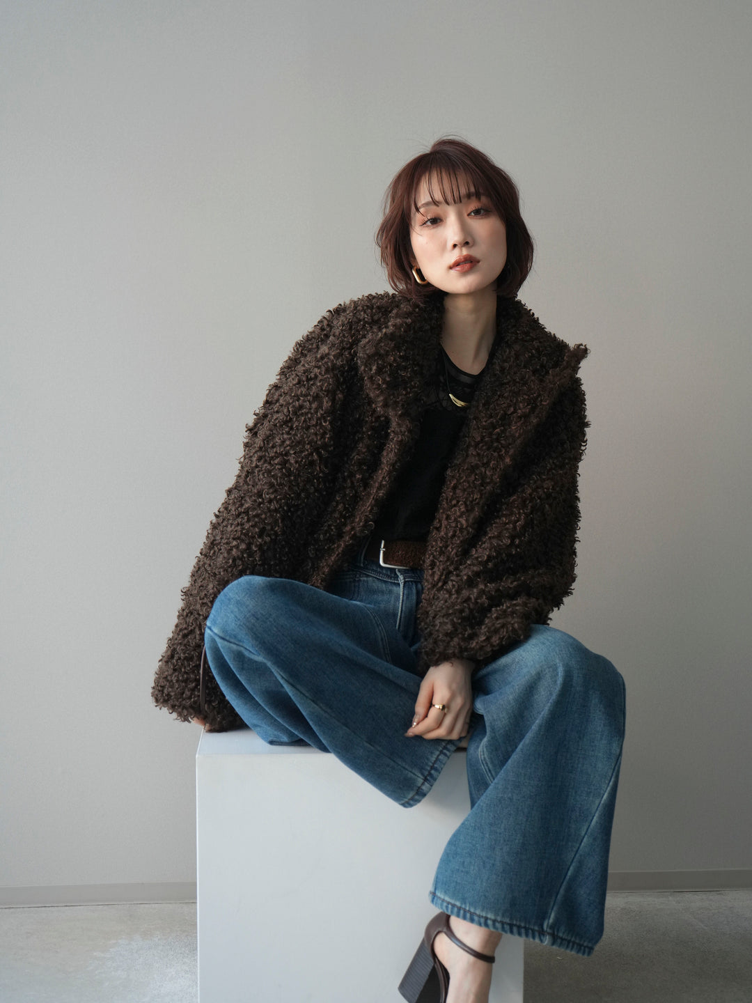 [予約]プードルファーミドルスタンドブルゾン/brown