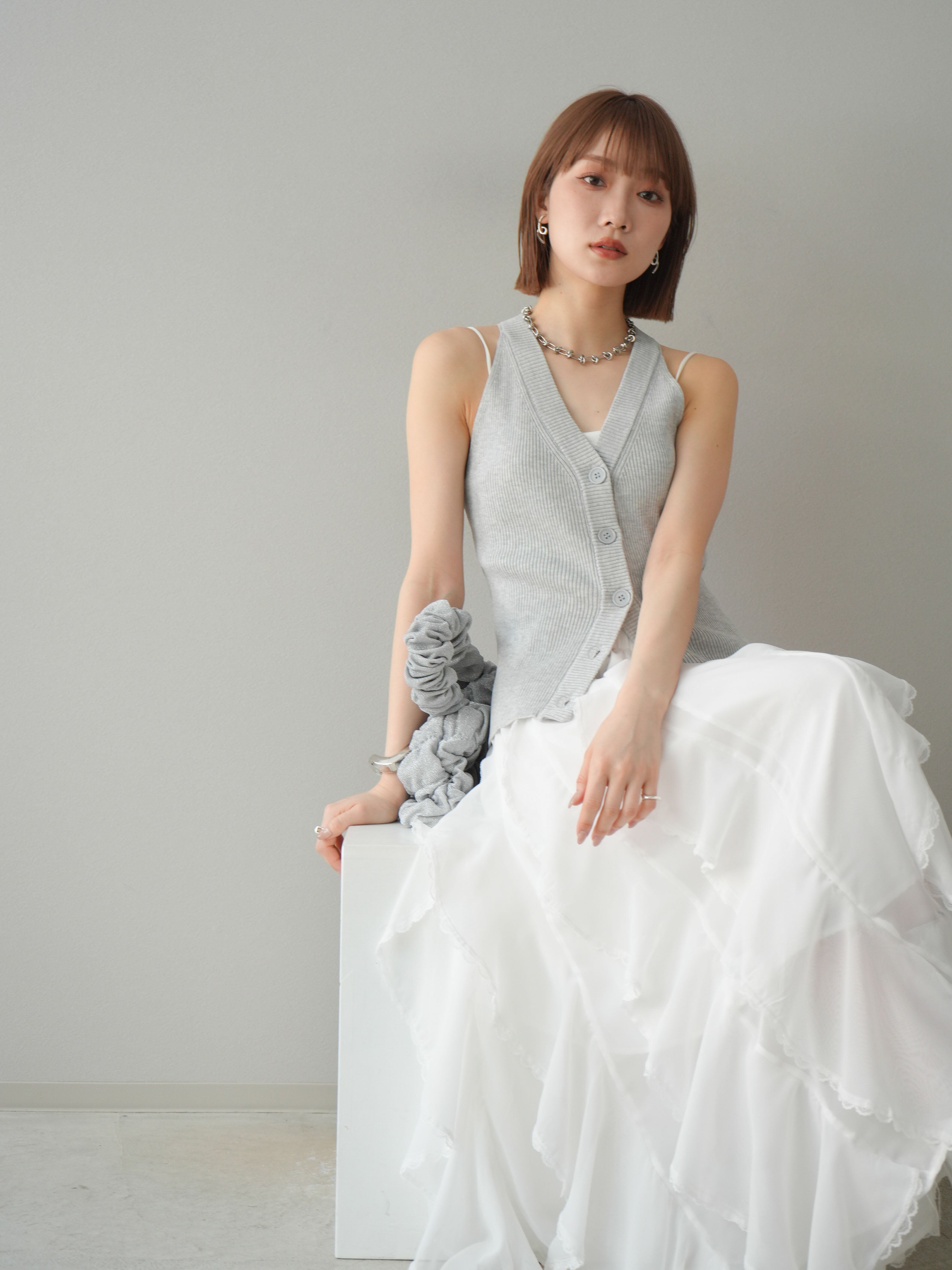 予約]アメスリリブニットカーディガン/グレー – Lumier