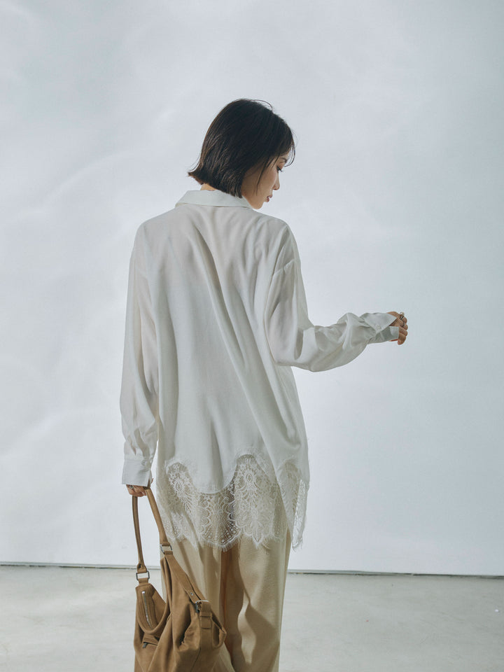 【Allure】[SET]裾レースポプリンシャツ+裾レースポプリンシャツ(2set)