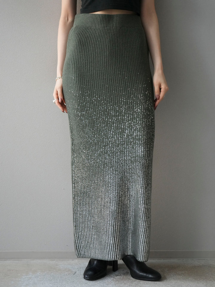 [予約]箔プリントニットタイトスカート/ashgreen