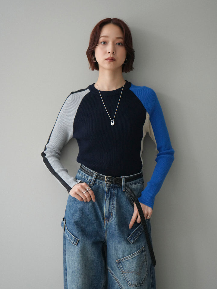 [SET]バイカラーラグランニットトップス+選べるアクセセット(2set)