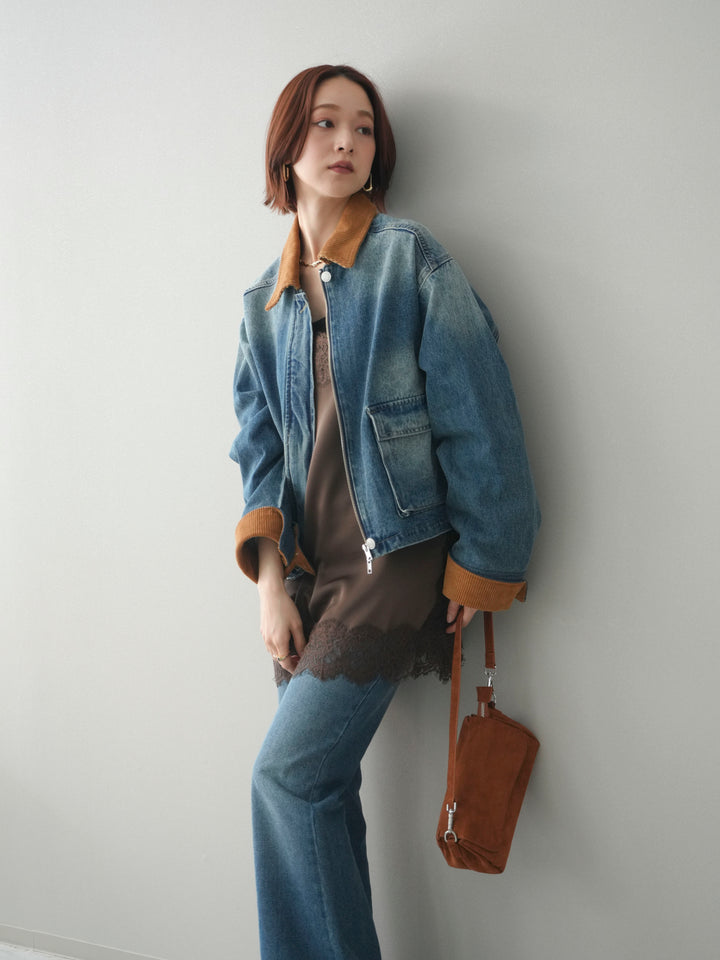 [予約]コーデュロイ×デニムショートカバーオール/blue