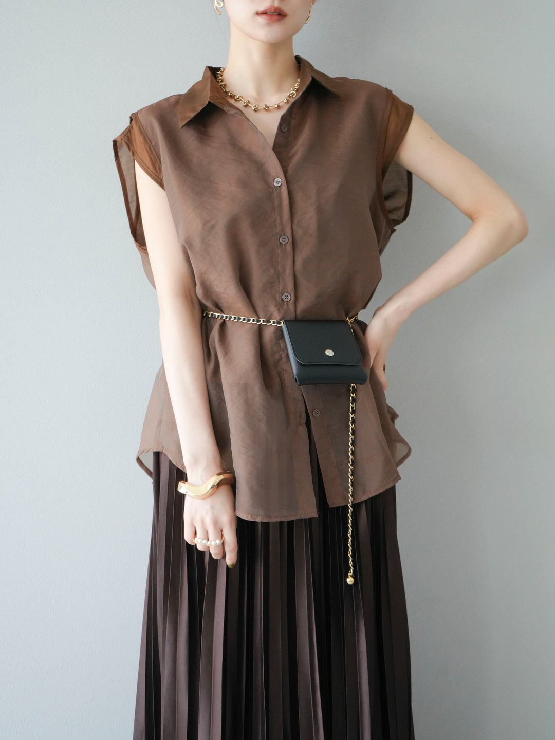 [SET] 硬紗層疊透視襯衫 + 硬紗層疊透視襯衫 (2set)