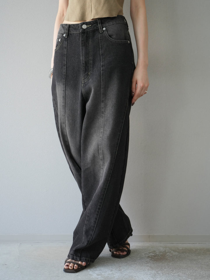 [予約]切替デザインカーブデニム/ブラック