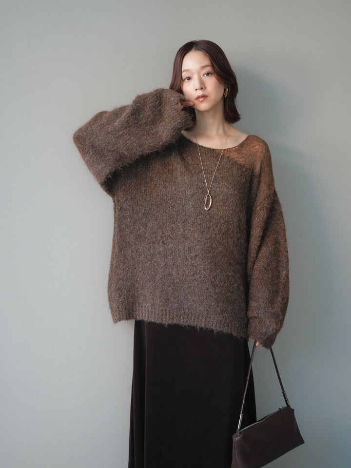 [SET]透かしデザインニットプルオーバー+ベルベットナロースカート(2set)