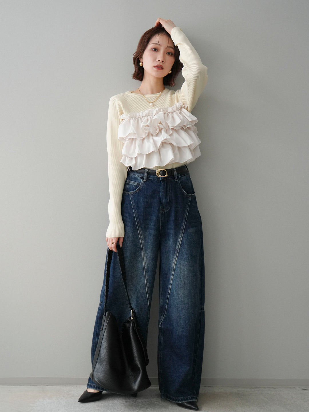 [予約]裏起毛加工デニムカーブパンツ/darkblue