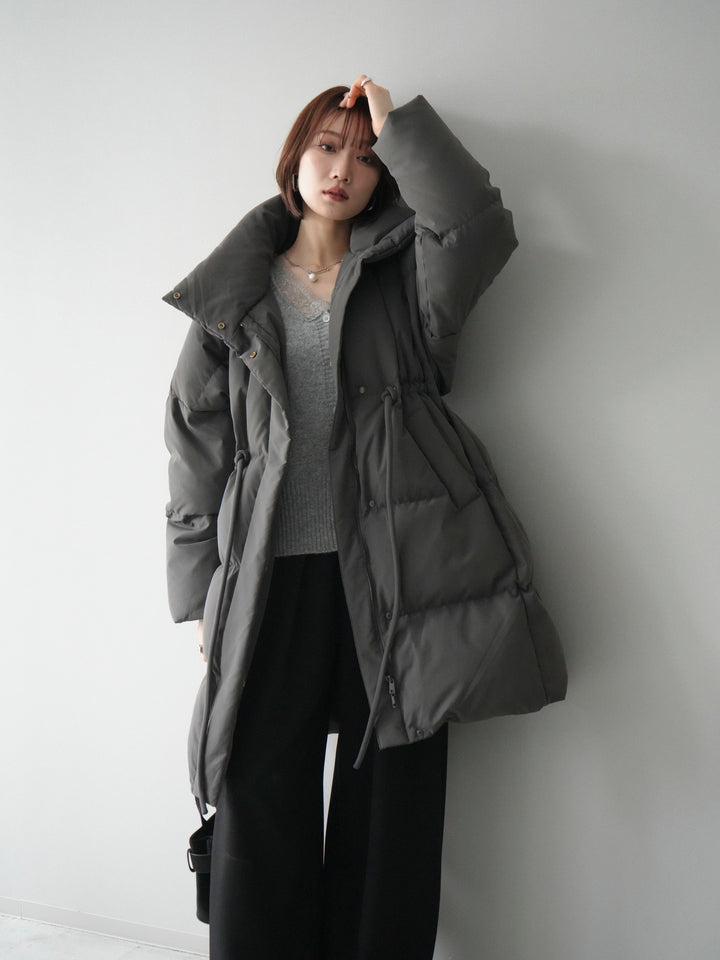 [20%オフ]スタンドカラーウエストベルトミドルダウンコート/gray