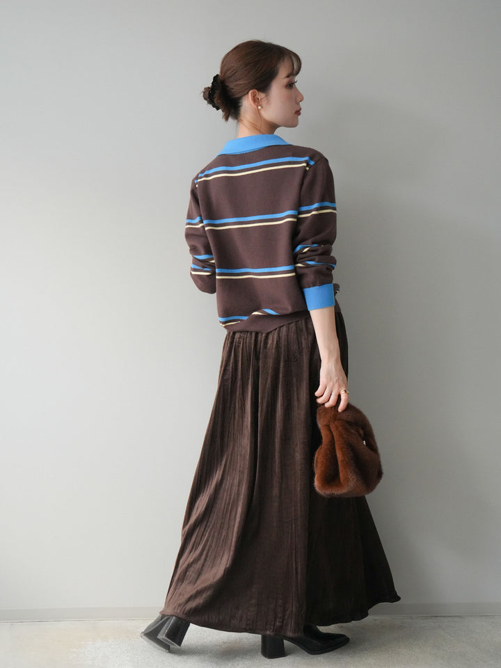 [予約]ワッシャーベロアプリーツスカート/brown