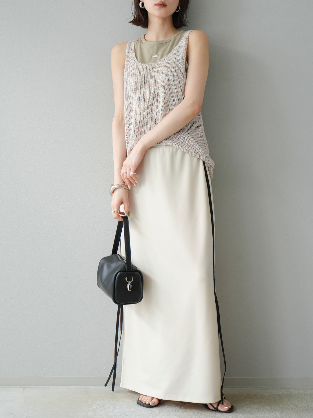 [予約]サイドラインジャージナロースカート/アイボリー