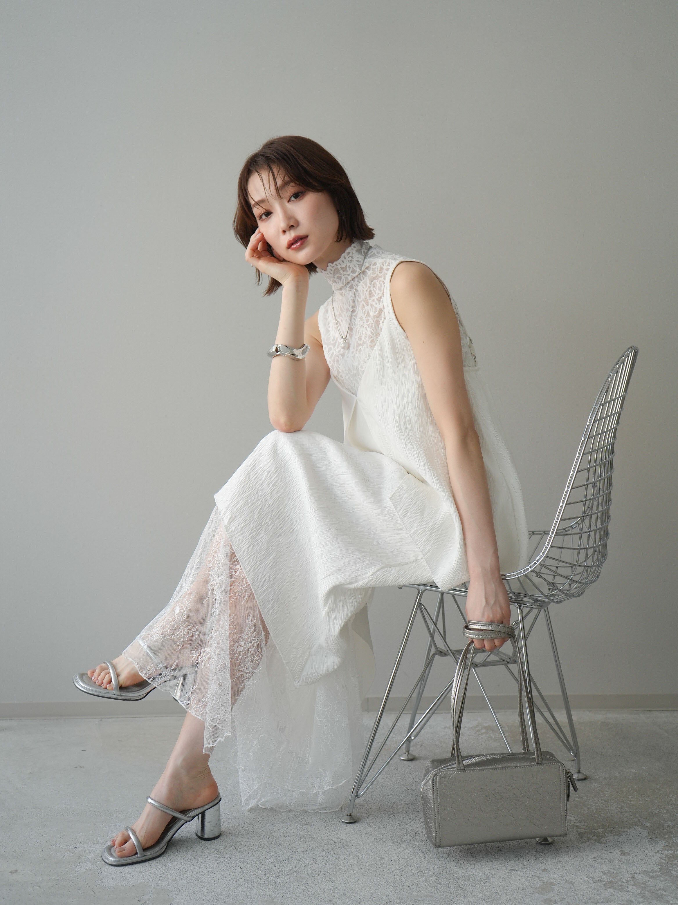 予約]レース切替アシンメトリーワンピース/white – Lumier