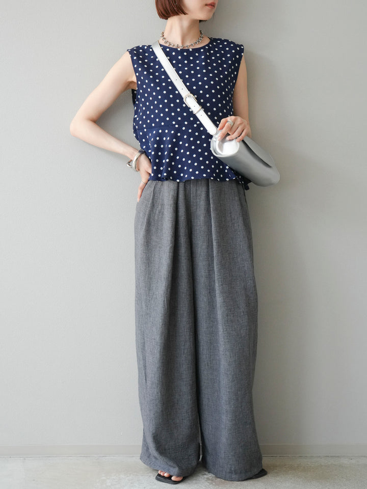 [予約]リネンライクベルト付タックループワイドパンツ/ブラック