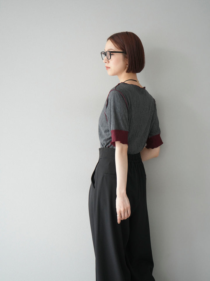 [SET] 百褶同色船領套頭衫 + 拉鍊褶襉寬褲 (2 套)