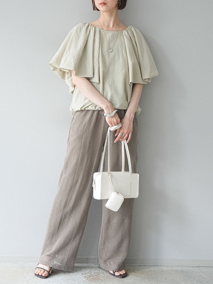 [預購] 棉金銀絲網眼休閒褲/米色