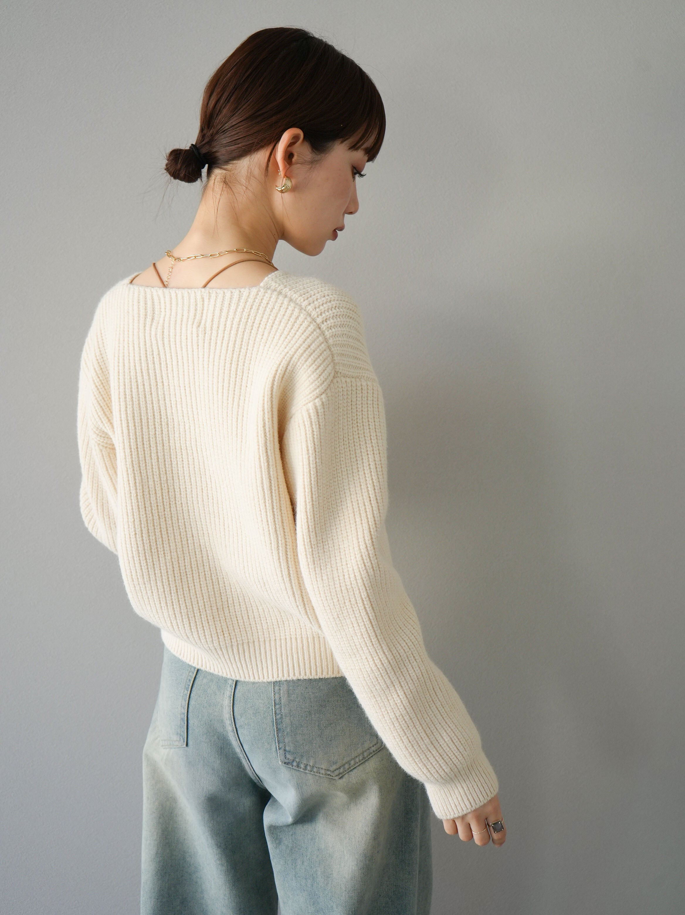 SET]あぜ編みゴールドボタンニットカーディガン+ベルト