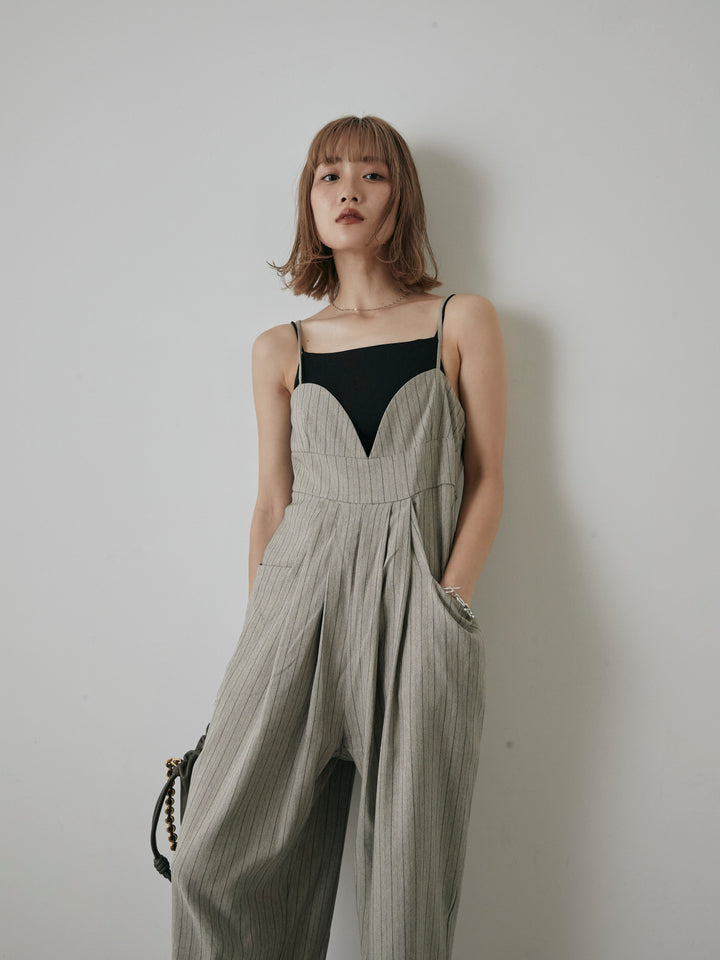 【預購】人字紋條紋工裝褲/米白色