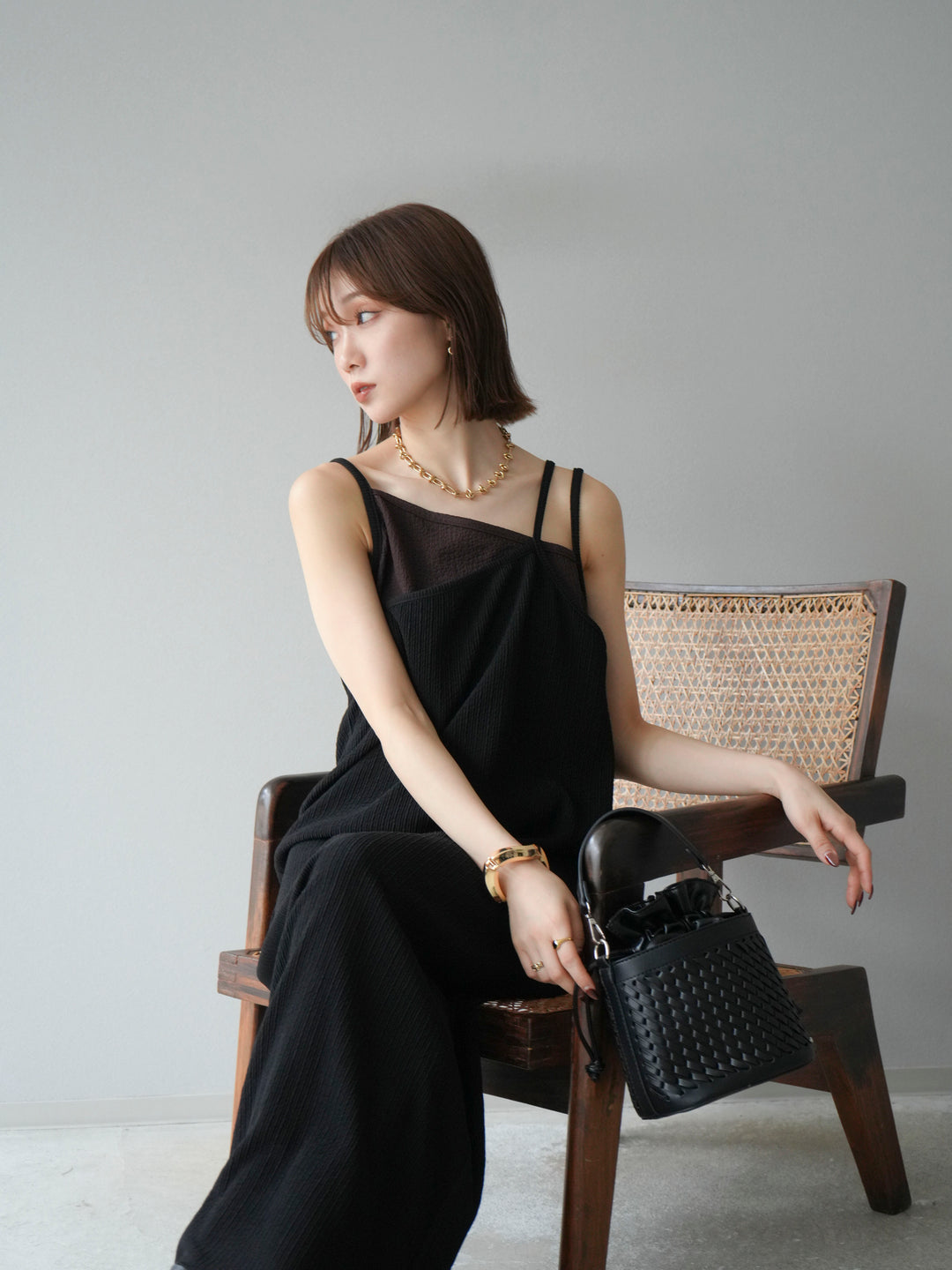 [予約]バイカラーレイヤードキャミワンピース/ブラック