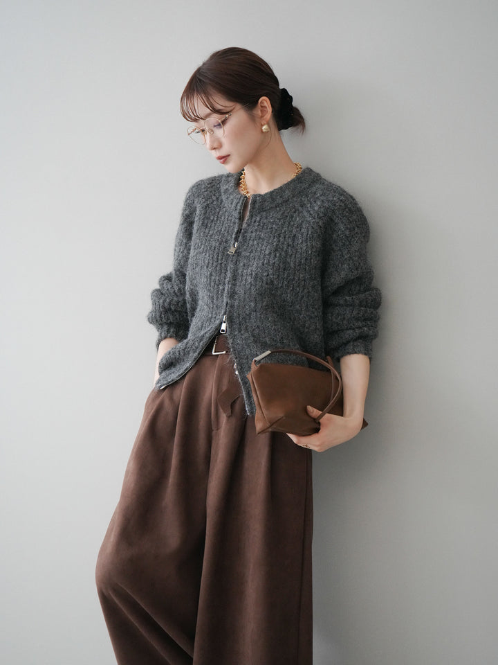 [予約]MIXヤーンモヘアタッチZIPニットカーディガン/gray