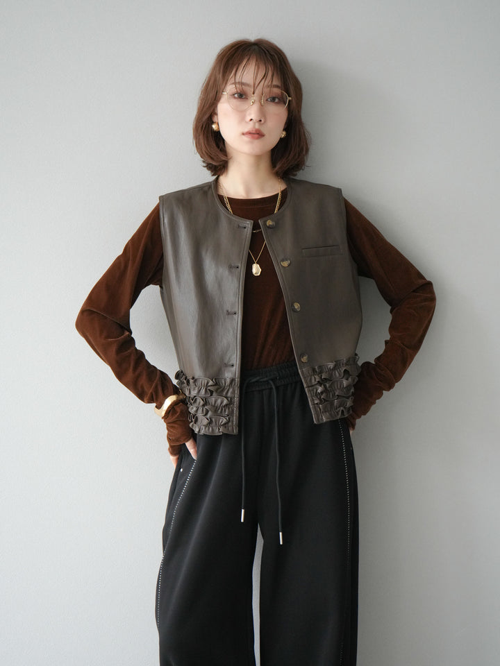 [予約]コンパクトフリルレザーベスト/ブラウン