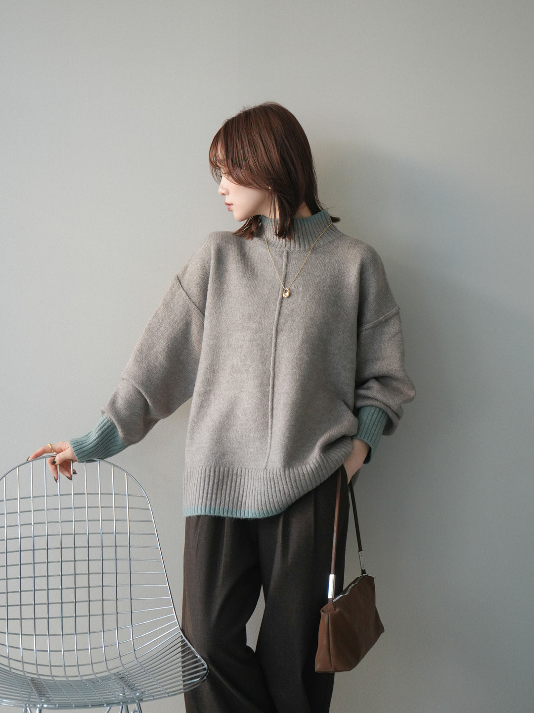 [SET]配色ハイネックニットプルオーバー+配色ハイネックニットプルオーバー(2set)