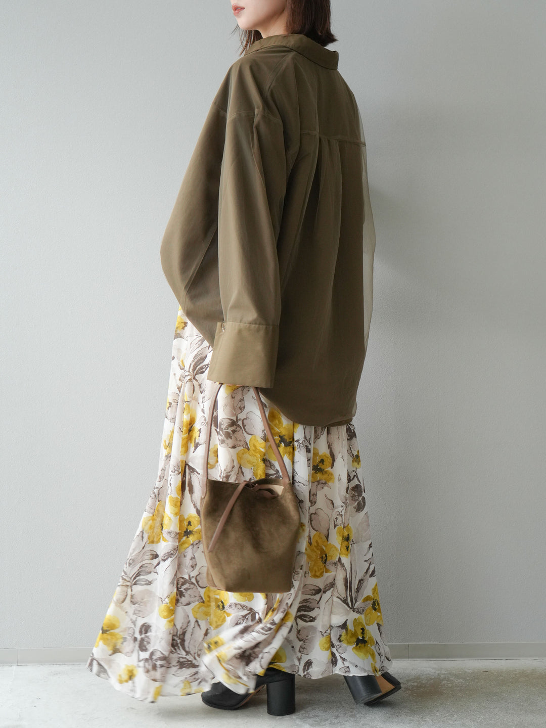 [予約]フラワープリントボリュームフレアスカート/イエロー