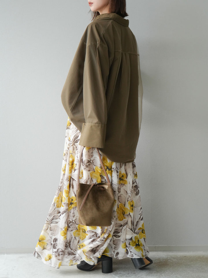 [予約]フラワープリントボリュームフレアスカート/イエロー