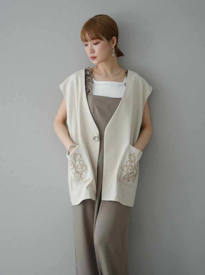 [預訂] 繫帶荷葉邊連身衣/灰褐色