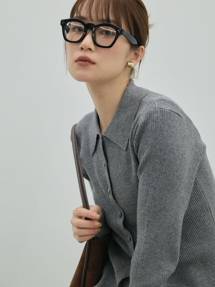 【Allure】[SET]くるみボタンポロリブニットトップス+モックスカルゼサイドタックコクーンパンツ(2set)