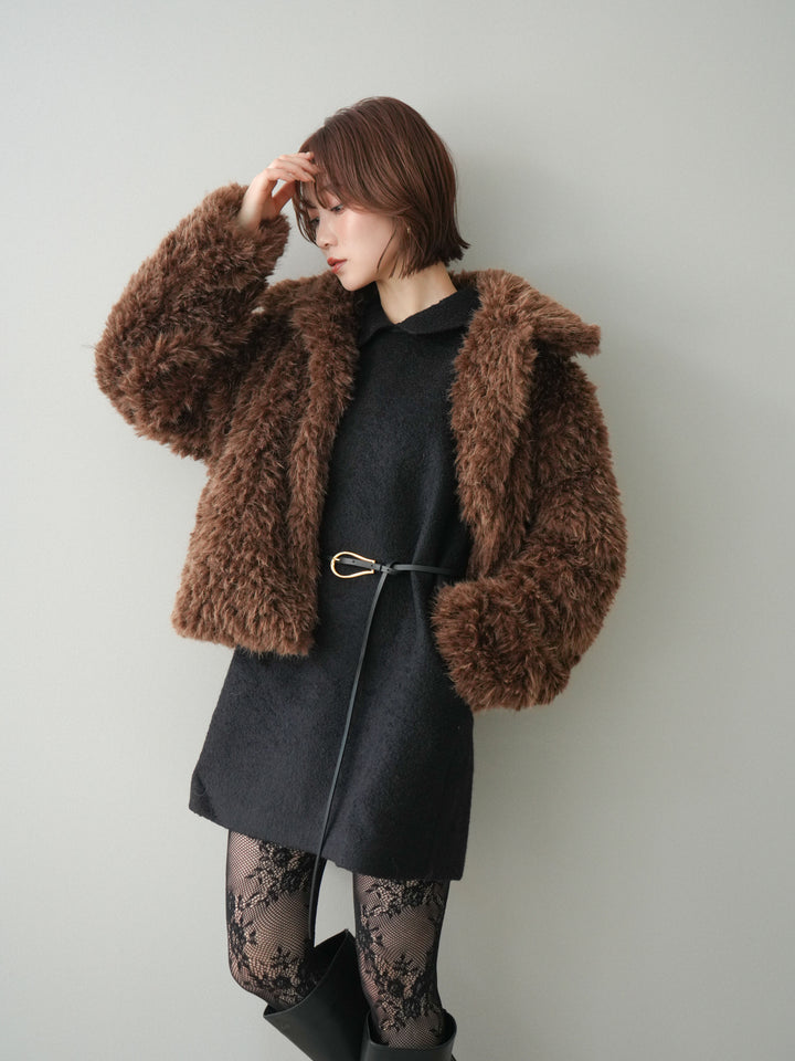 [予約]襟付きブークレミニワンピース/black