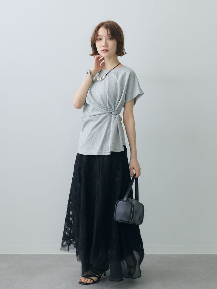 [SET]サイドノットTEE+フラワーレースレイヤードスカート(2set)