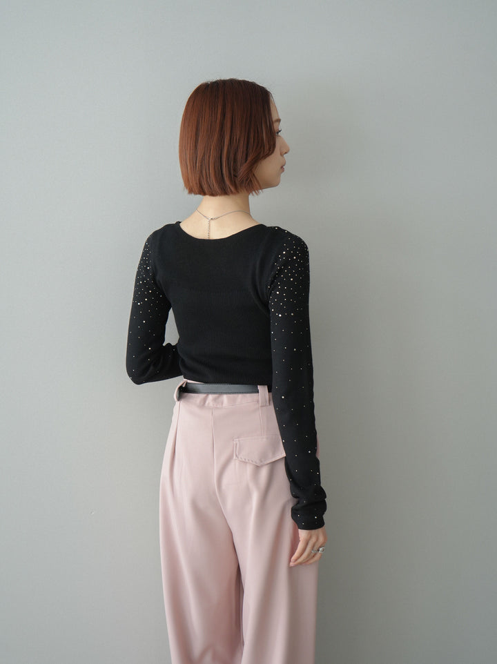 [SET]スパンコールシアーニットトップス+スパンコールシアーニットトップス(2set)