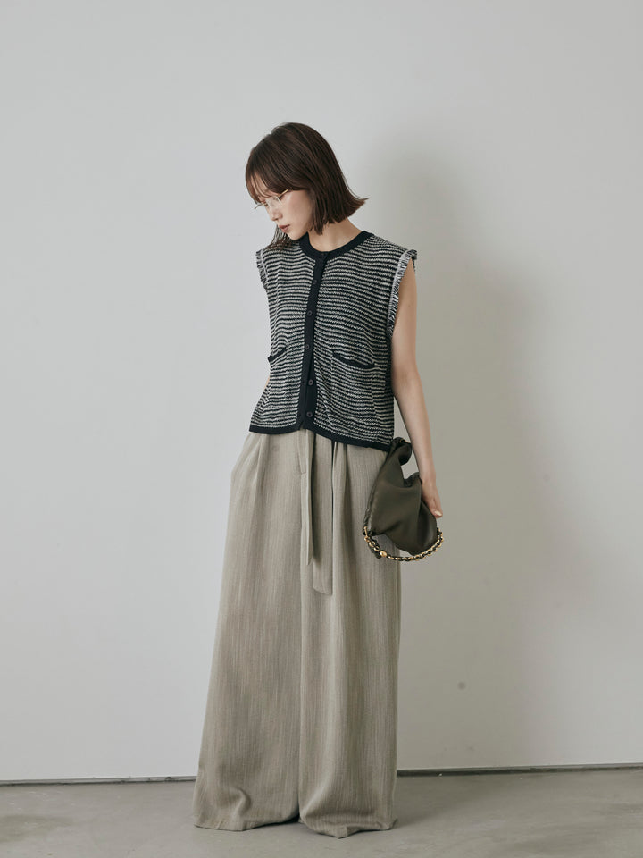 [予約]リネンライクウエストリボンワイドパンツ/ベージュ