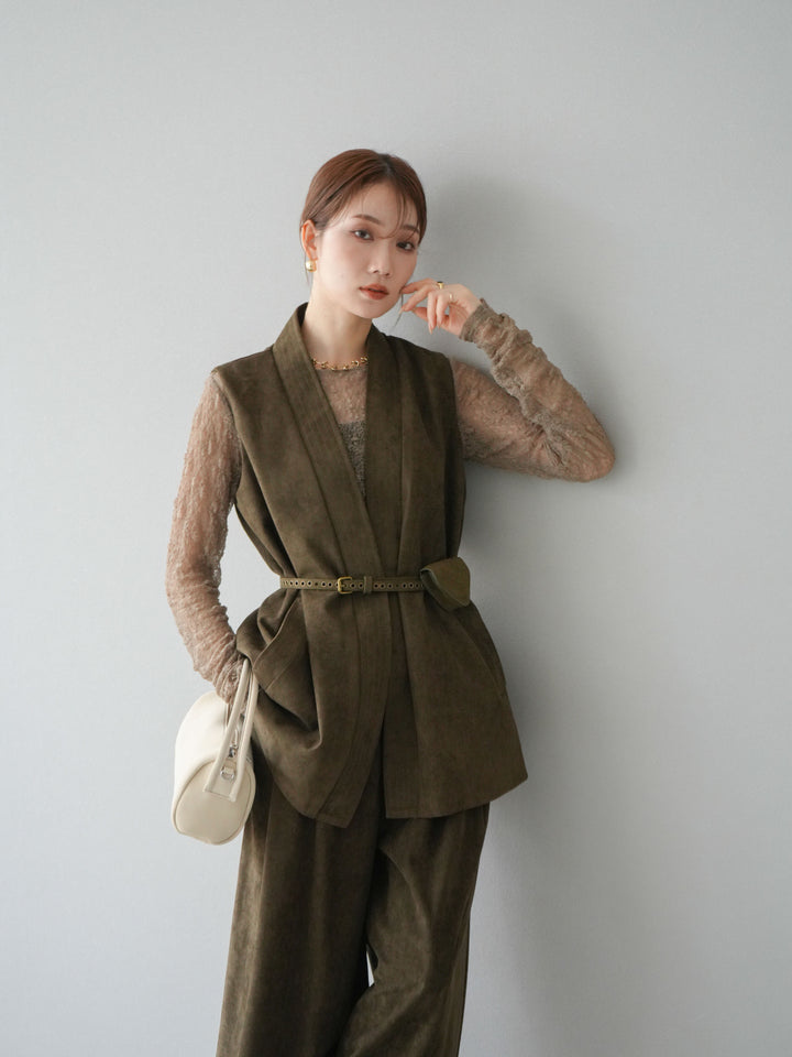 [SET]ポーチベルト付スウェードジレ×パンツSET UP(2set)