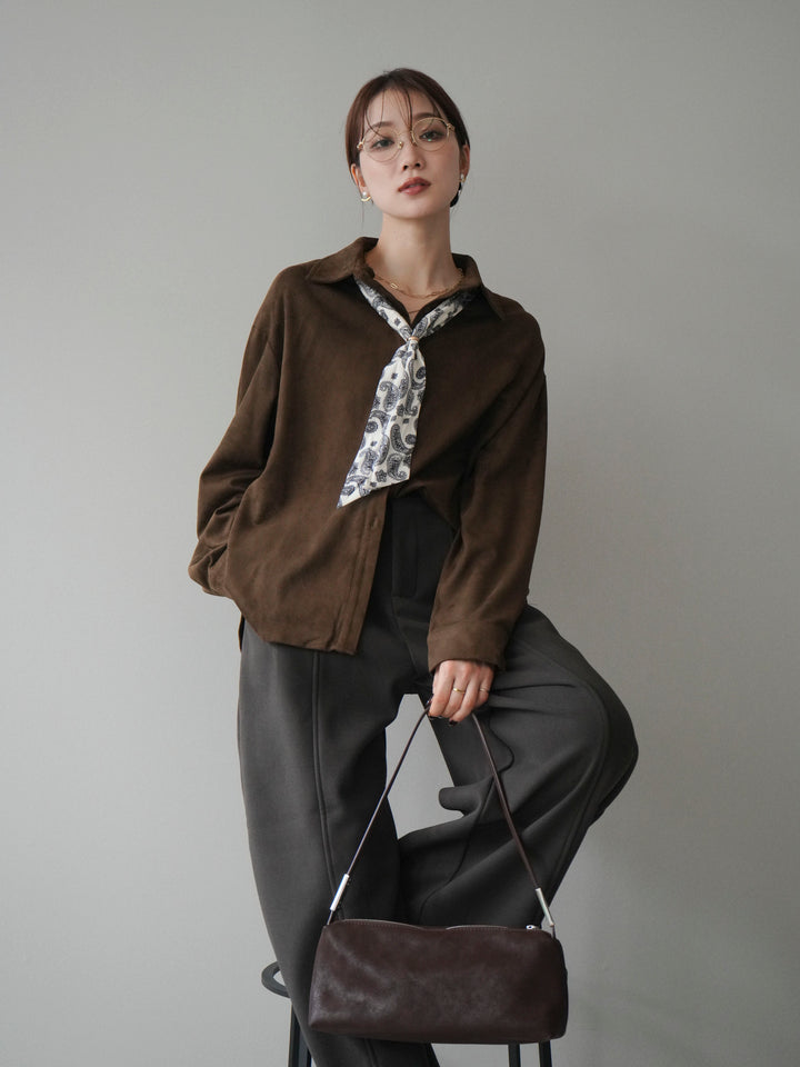 [予約]スカーフ付きスエードシャツ/brown