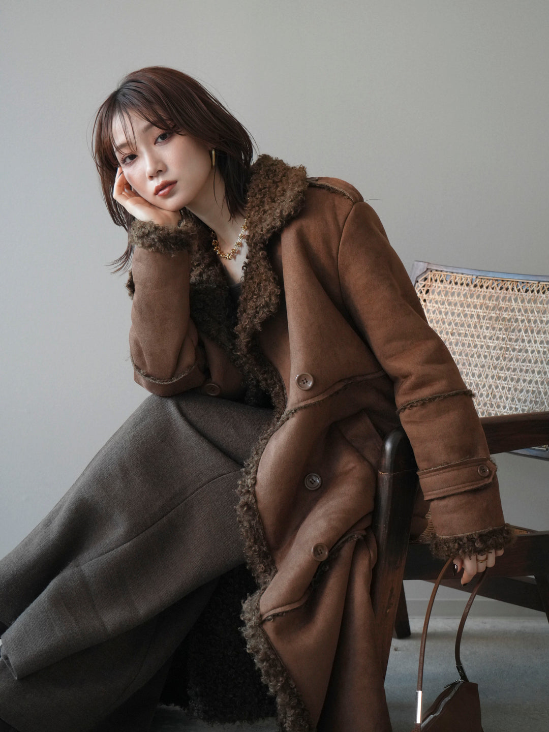 [予約]ムートンロングコート/brown
