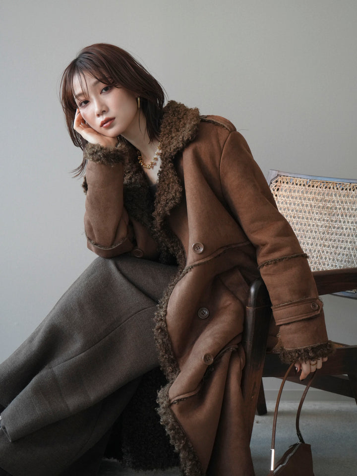[予約]ムートンロングコート/brown