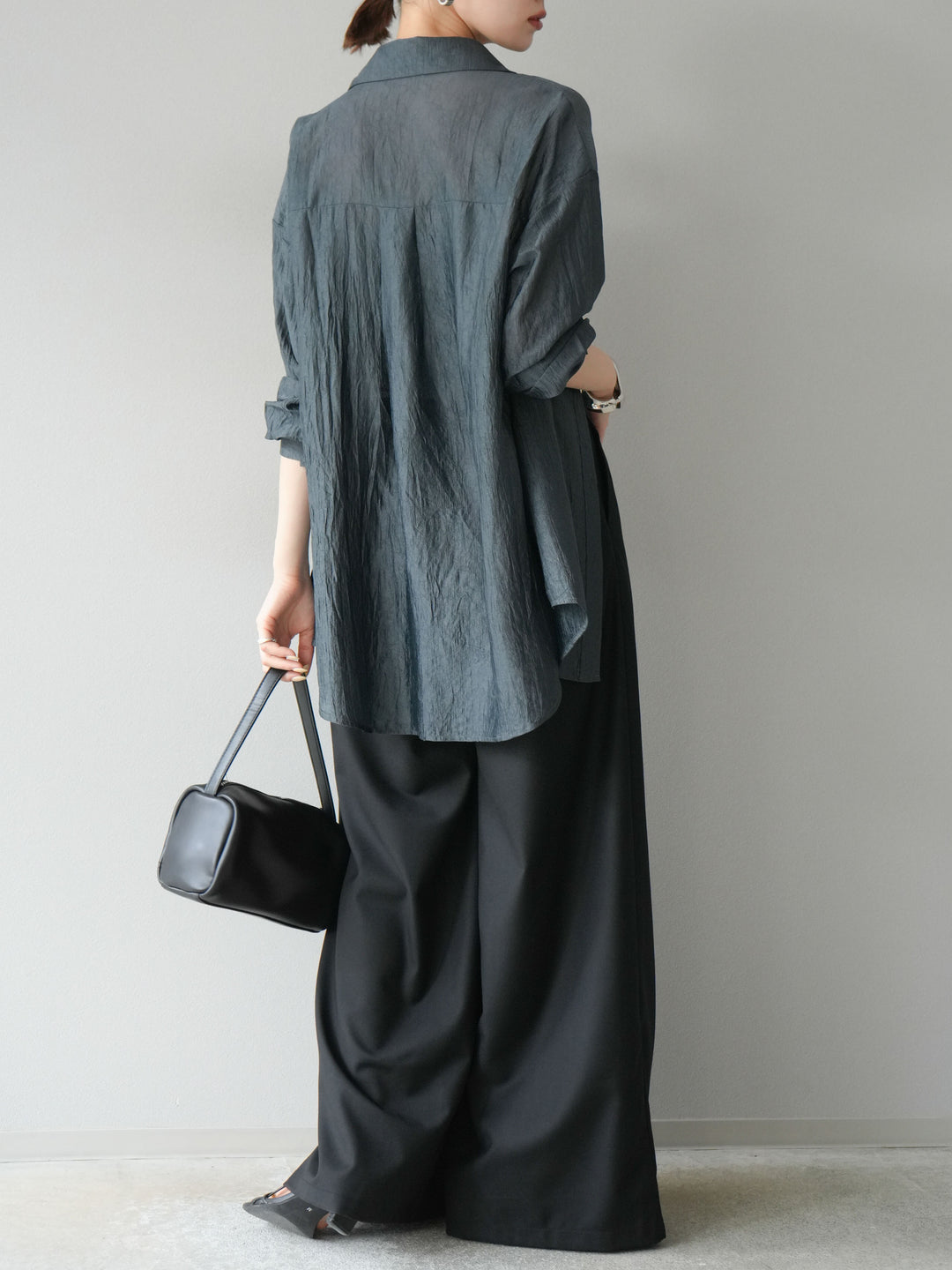 [予約]ウエスト折り返しロゴタックワイドパンツ/ブラック